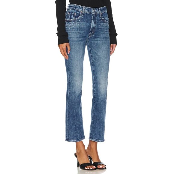 NWT Mother The Insider Flood in Metal Magic Studded Ankle Crop Bootcut Jeans 29 - Picture 10 of 12